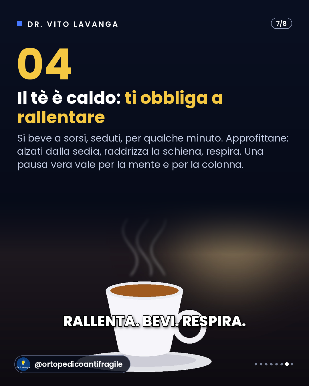 Infografica: il tè è caldo e ti obbliga a rallentare, alzati, raddrizza la schiena e respira