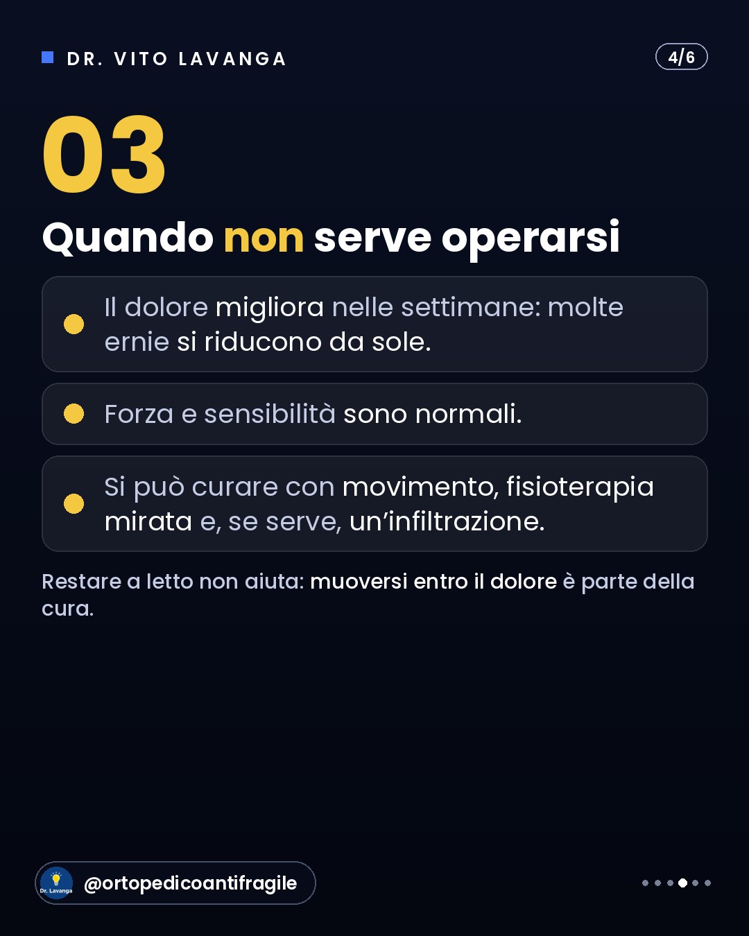 Infografica: quando non serve operarsi per un'ernia del disco, dal carosello del Dr. Lavanga