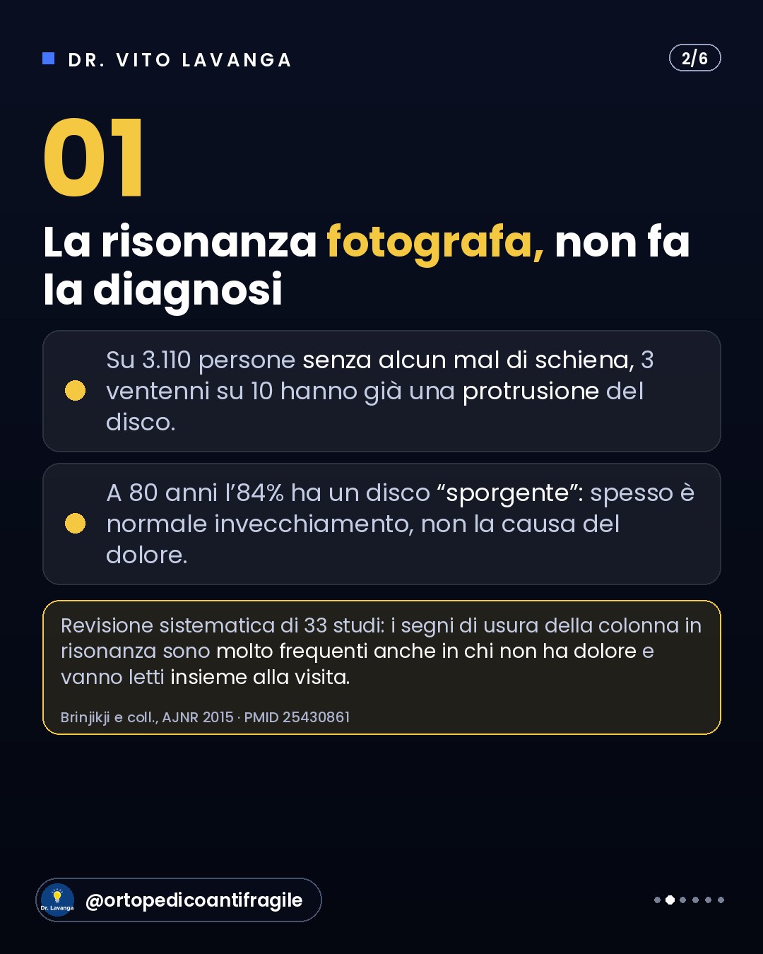 Infografica: la risonanza fotografa, non fa la diagnosi, dal carosello del Dr. Lavanga