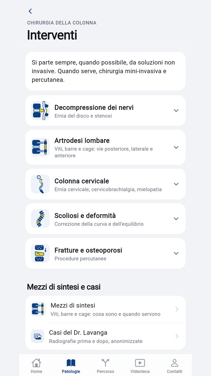 Schermata dell'app: Gli interventi